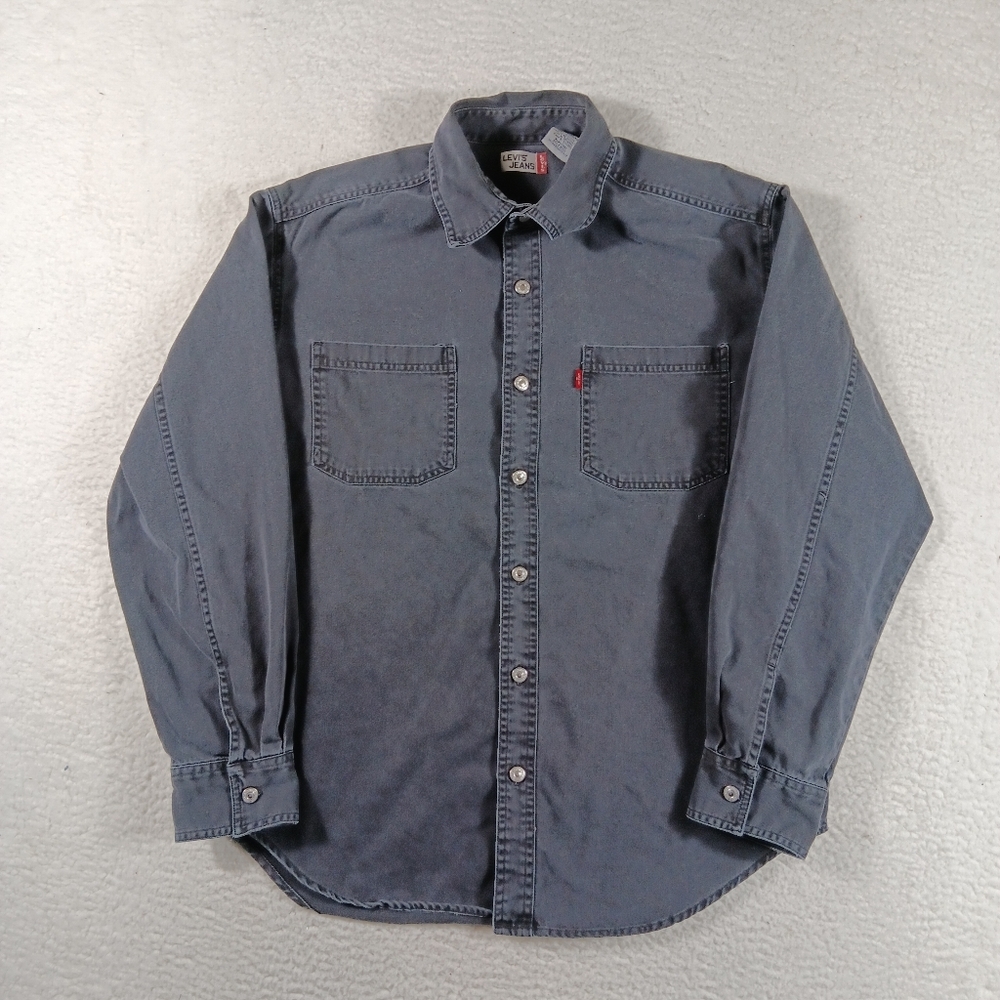 Vintage Levis Shirt Mens Medium Black Denim Metal Button Up Y2K Western Cowboy